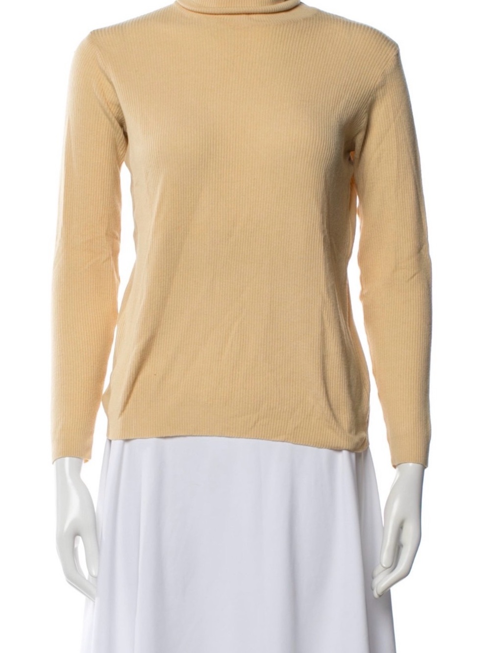 Brunello Cucinelli Cream Ribbed Turtleneck Long-Sleeve Top